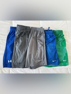 Nike & Under Armour Kids Athletic Shorts - Gray, Blue, Green Bundle